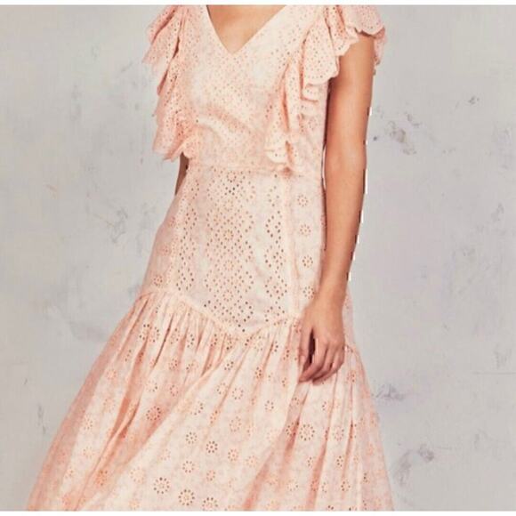 LoveShackFancy Crissilda Dress Pink Parfait Eyelet Maxi Dress Small NWT - Picture 1 of 7